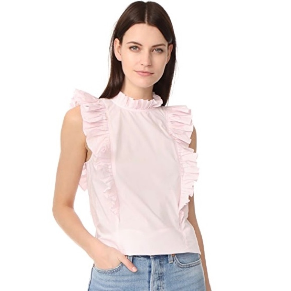 Rebecca Taylor Sleeveless Poplin Ruffle Top Tank